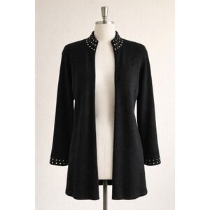 Vintage 90s Dylan Knitwear Black Open Front Studded Cardigan Made USA Size S